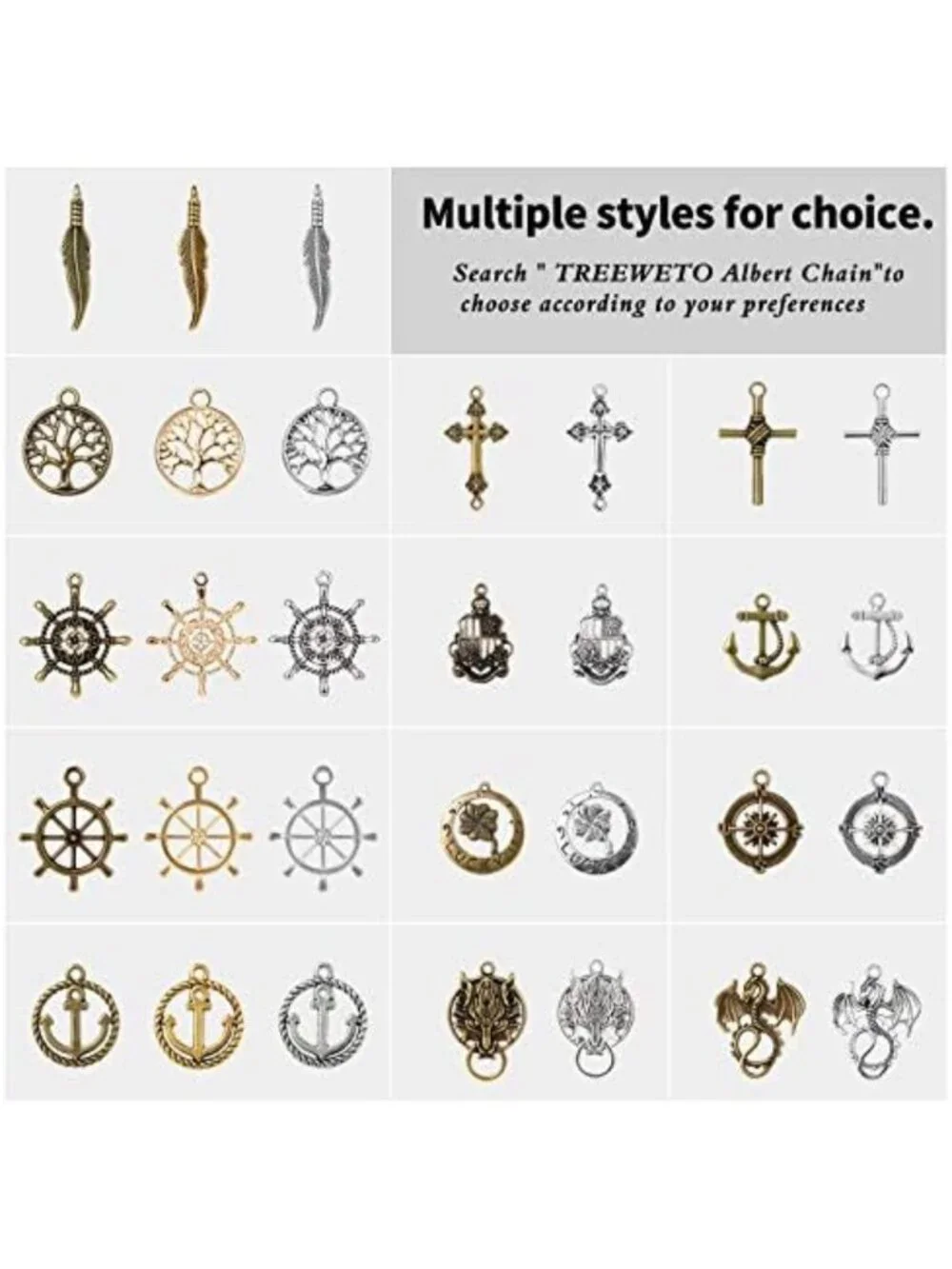 Vintage Double Albert Chain Pocket Watch Keychain with Antique Compass Pendant
